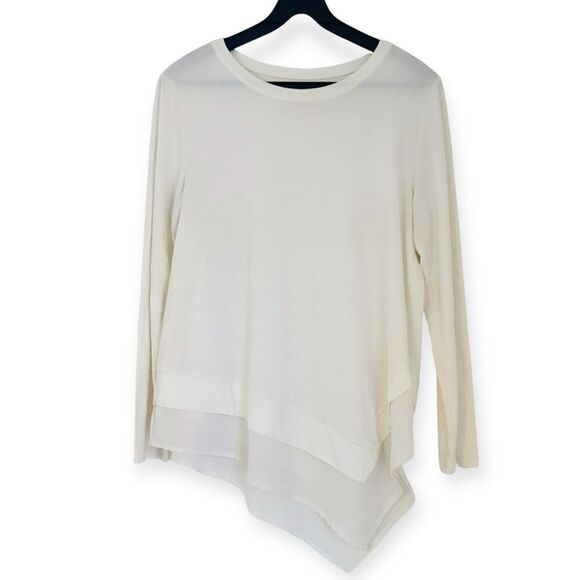 Soft Surroundings Cream Asymmetrical Crew Neck Tunic Blouse Size Medium Petite - Picture 1 of 4
